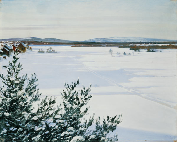 Sunny winter landscape (Sweden) de August Hagborg
