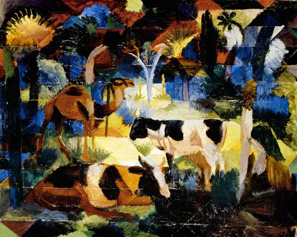 Landscape with cows and camel de August Macke