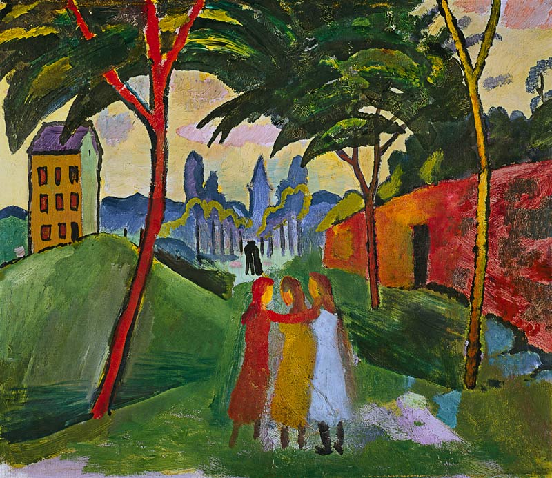 Landscape with three girls de August Macke