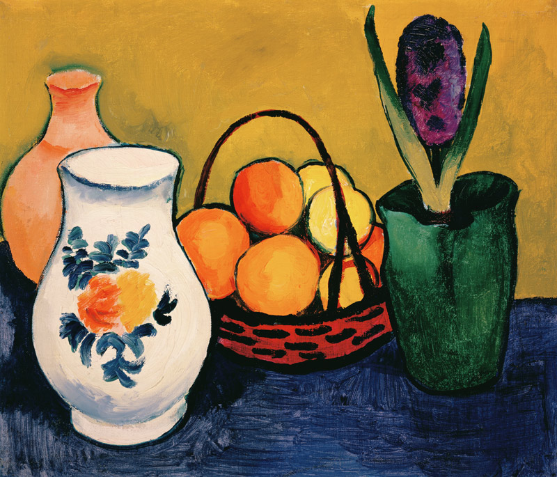 White jug with flowers and fruits de August Macke