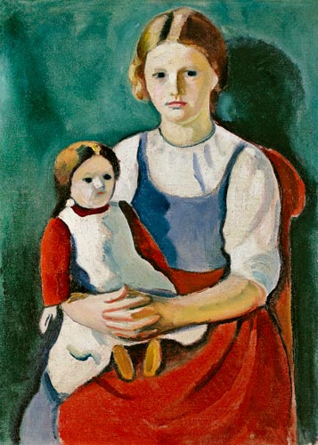Fair-haired girl with doll de August Macke