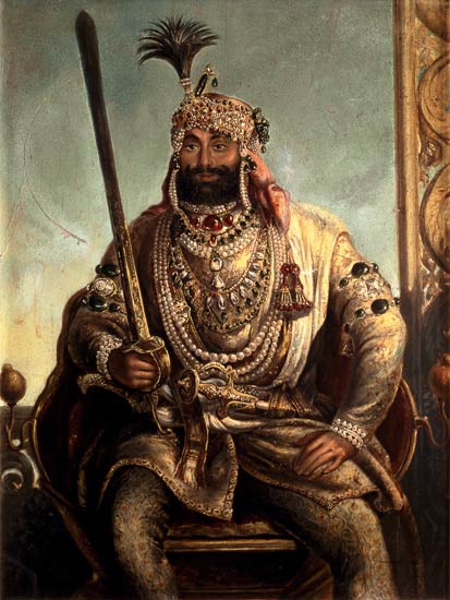 Portrait of Maharaja Sher Singh, In Regal Dress de August Theodor Schoefft