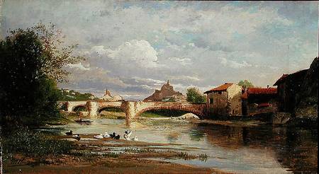 Bridge with ducks de Auguste Allonge