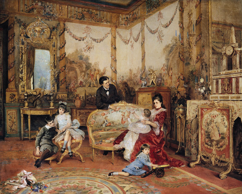 Victorien Sardou (1831-1908) and his Family in their Drawing Room at Marly-le-Roi de Auguste de la Brely