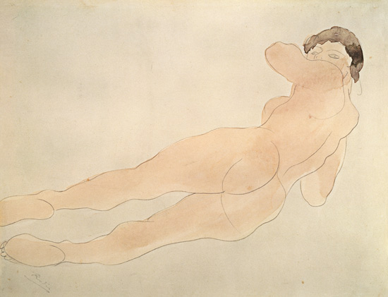 Auf dem Bauch liegender Frauenakt de Auguste Rodin