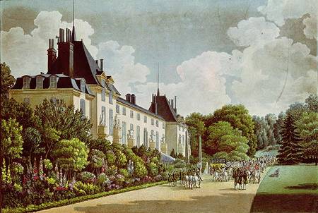 View of the Chateau de la Malmaison next to the park, from 'Views of the Malmaison' de Auguste Simon Garneray