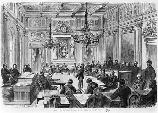 Members of the Commune in session at the Hotel de Ville, Salle des Maires, Paris de Auguste Victor Deroy
