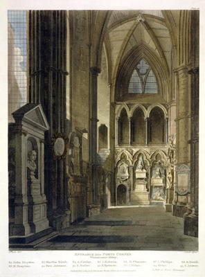 Entrance into Poet's Corner, plate 26 from 'Westminster Abbey', engraved by J. Bluck (fl.1791-1831) de Augustus Charles Pugin