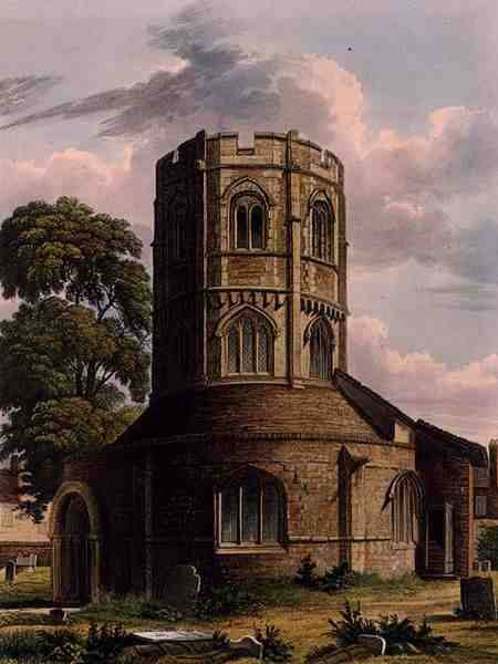 St. Sepulchres, The Round Church, Cambridge, from 'The History of Cambridge', engraved by J. Hill, p de Augustus Charles Pugin