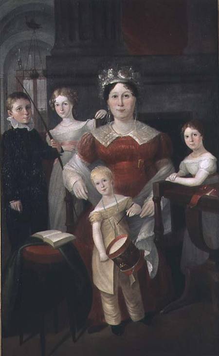 Portrait of Mrs John Piper and family de Augustus Earle