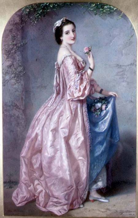 Lady holding Flowers in her Petticoat de Augustus Jules Bouvier