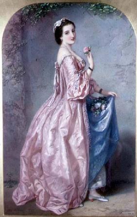 Lady holding Flowers in her Petticoat