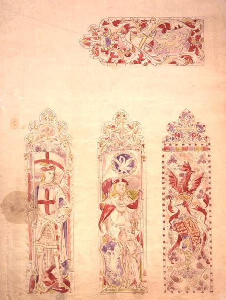 Stained glass window design for the Palace of Westminster (pen & ink and w/c on paper) de Augustus Welby Northmore Pugin