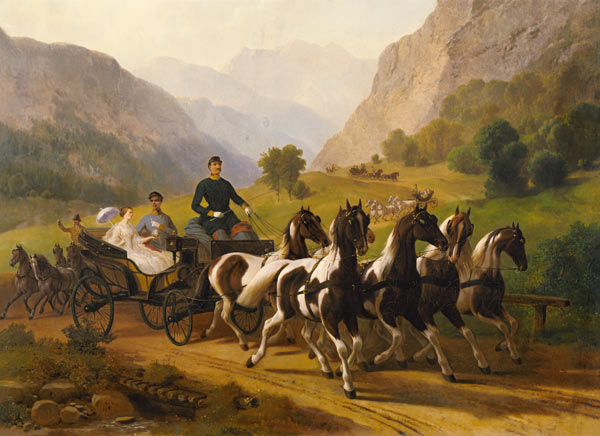 Emperor Franz Joseph I of Austria, being driven in his carriage with his wife Elizabeth of Bavaria i de Austrian School