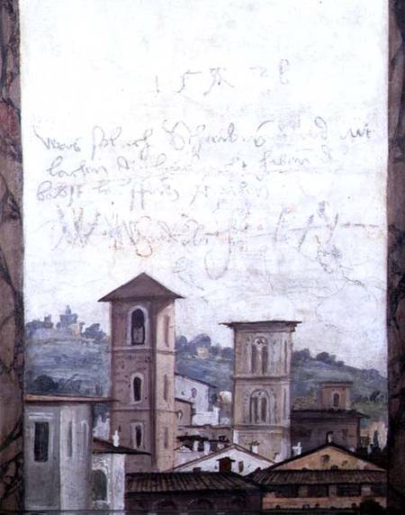 The 'Sala delle Prospettive' (Hall of Perspective) detail depicting a view of Rome de Baldassare Peruzzi
