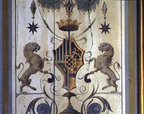 Painted window shutters depicting a coat of arms with two lions (tempera on wood) de Baldassarre Peruzzi