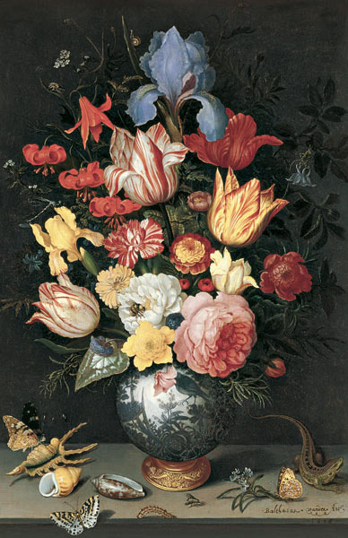 Chinese Vase with Flowers, Shells and Insects de Balthasar van der Ast