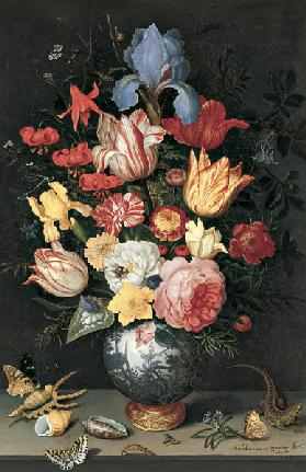 Chinese Vase with Flowers, Shells and Insects