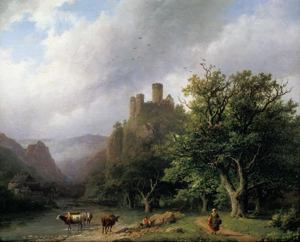 A River Landscape with a Ruined Castle de Barend Cornelisz. Koekkoek