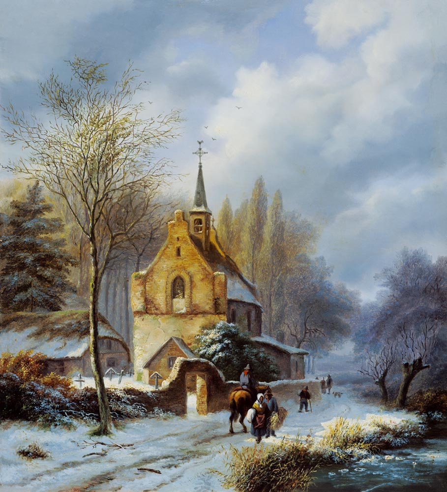 Winter landscape at a church de Barend Cornelisz. Koekkoek