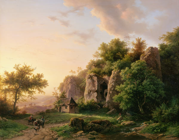 Rock landscape with chapel de Barend Cornelisz. Koekkoek