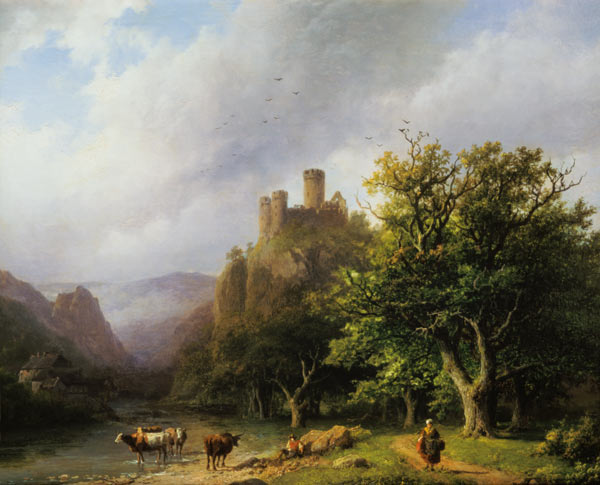 Riverside with castle ruin de Barend Cornelisz. Koekkoek