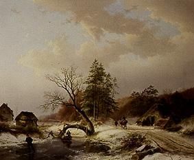 Winter landscape with brushwood collectors de Barend Cornelisz. Koekkoek