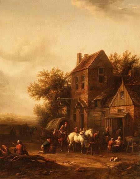Two Horsemen at a Blacksmith's Forge de Barend Gael or Gaal