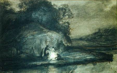 Nocturnal landscape with a river and shepherds de Barent Fabritius