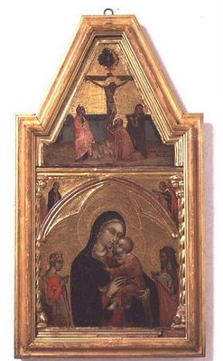 Madonna and Child with St. John the Baptist and St. Catherine, with Crucifixion scene above de Barnaba da Modena