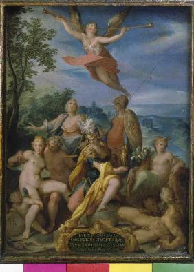Allegory on emperors Rudolf II. for the completion