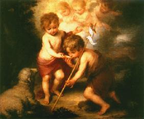 El niño Jesús festeja con el pequeño Juan