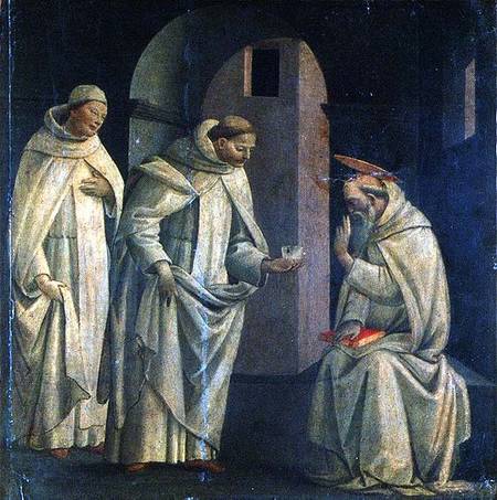Scenes from the Life of St. Benedict: St. Benedict blessing the cup of poison which shatters, predel de Bartolomeo  di Giovanni