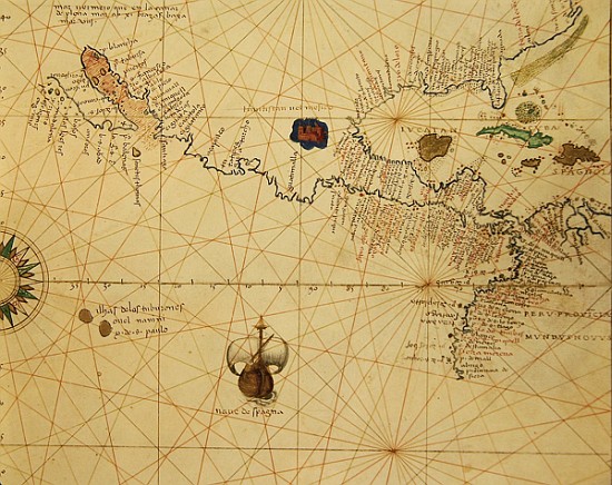 Central America, from an Atlas of the World in 33 Maps, Venice, 1st September 1553(detail from 33096 de Battista Agnese