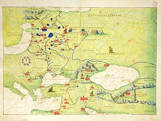 Europe and Central Asia, from an Atlas of the World in 33 Maps, Venice, 1st September 1553(see also  de Battista Agnese