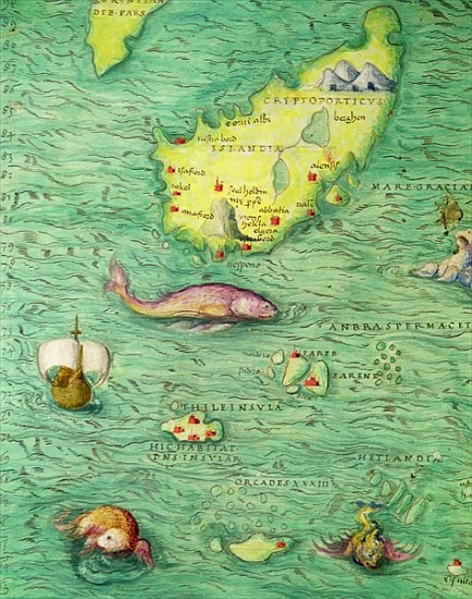 Iceland, from an Atlas of the World in 33 maps, Venice, 1st September 1553(detail from 330951) de Battista Agnese