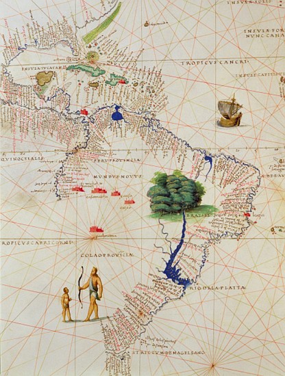 South America, from an Atlas of the World in 33 Maps, Venice, 1st September 1553(detail from 330959) de Battista Agnese