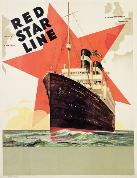 Poster advertising the Red Star Line, printed by L. Gaudio, Anvers de Belgian School, (20th century)