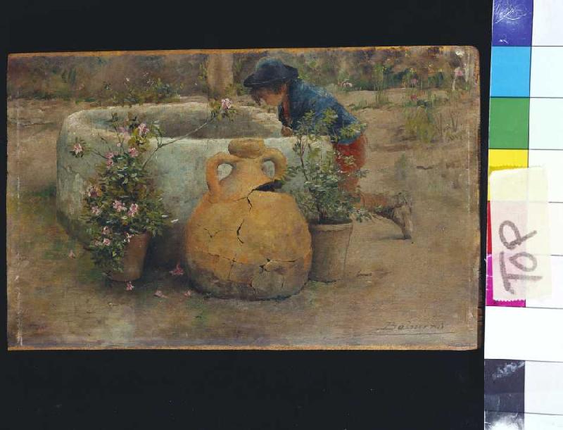 Junge in einen Brunnen schauend de Belmiro Barbosa de Almeida