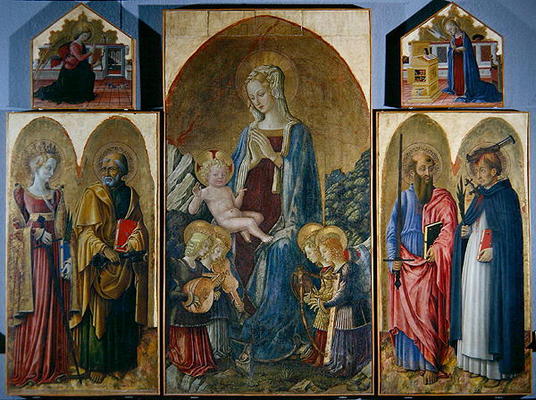 Virgin and Child with angels and saints (oil on panel) de Benedetto Bonfigli