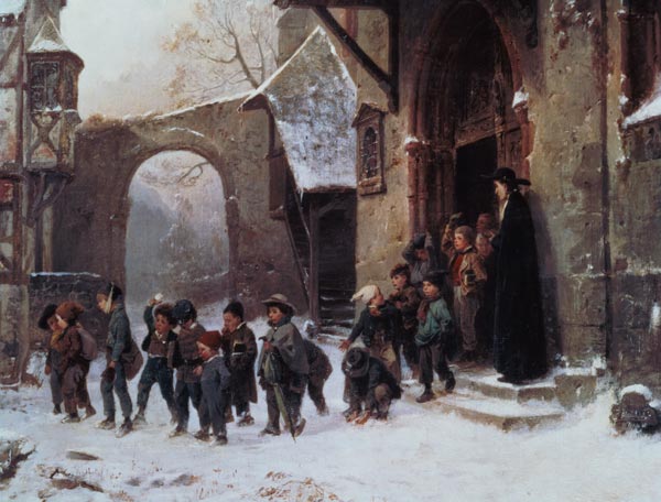 Snow Scene: Children Leaving School de Benjamin Vautier