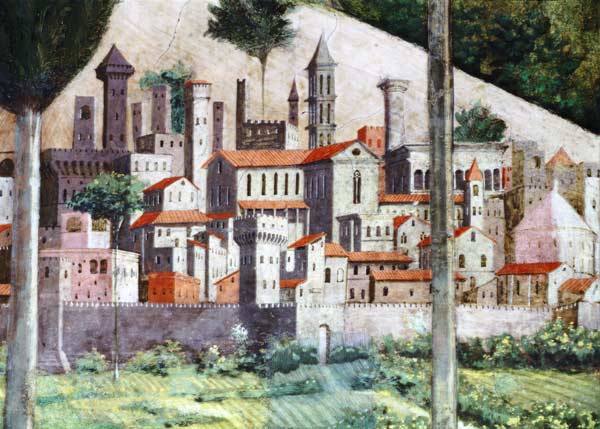 Medieval town, detail from the Journey of the Magi cycle in the chapel de Benozzo Gozzoli