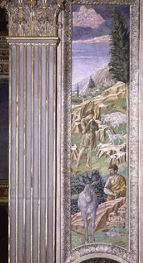 Shepherd and his flock, panel alongside the right wall of the Journey of the Magi cycle in the chape