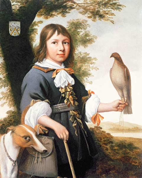 Boy with a falcon and a greyhound de Bernard Vaillant