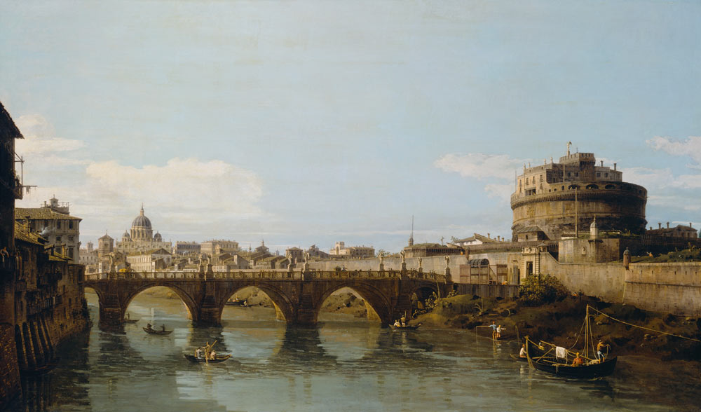View of the Tiber in Rome with the Castel Sant'Angelo de Bernardo Bellotto