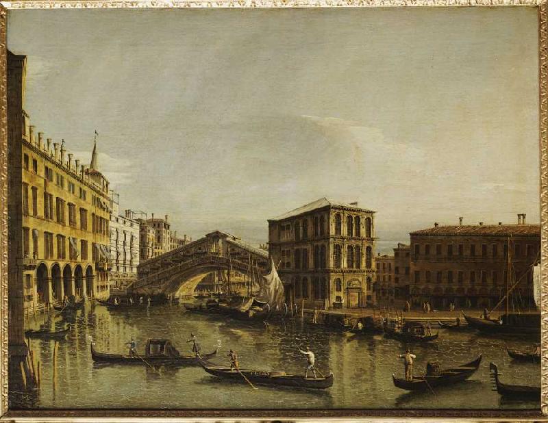 Der Canal Grande in Venedig mit dem Fondaco dei Tedeschi, der Rialtobrücke, dem Palazzo dei Camerlen de Bernardo Bellotto