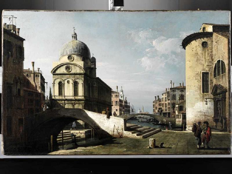 Venezianisches Capriccio mit Ansicht von Santa Maria dei Miracoli de Bernardo Bellotto