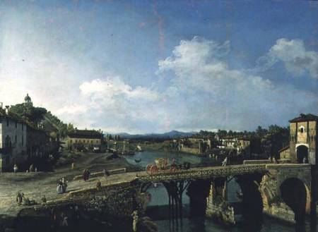 View of an Old Bridge Over the River Po, Turin de Bernardo Bellotto