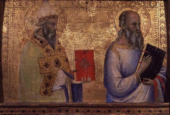 Saint Gregory the Great (c.540-604) and unidentifiable saint (tempera on panel) de Bernardo Daddi
