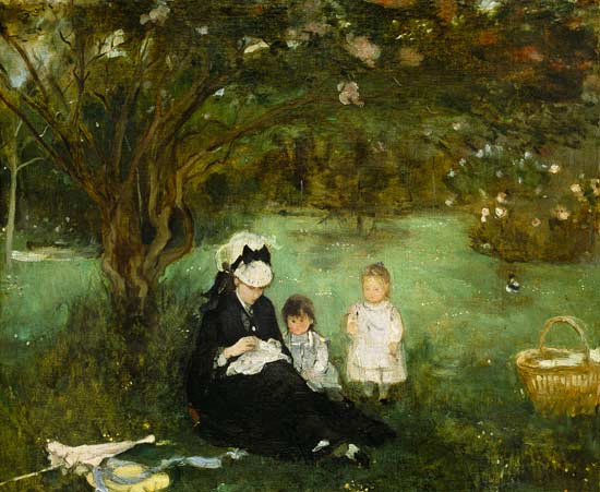Under lilac in Maurecourt. de Berthe Morisot